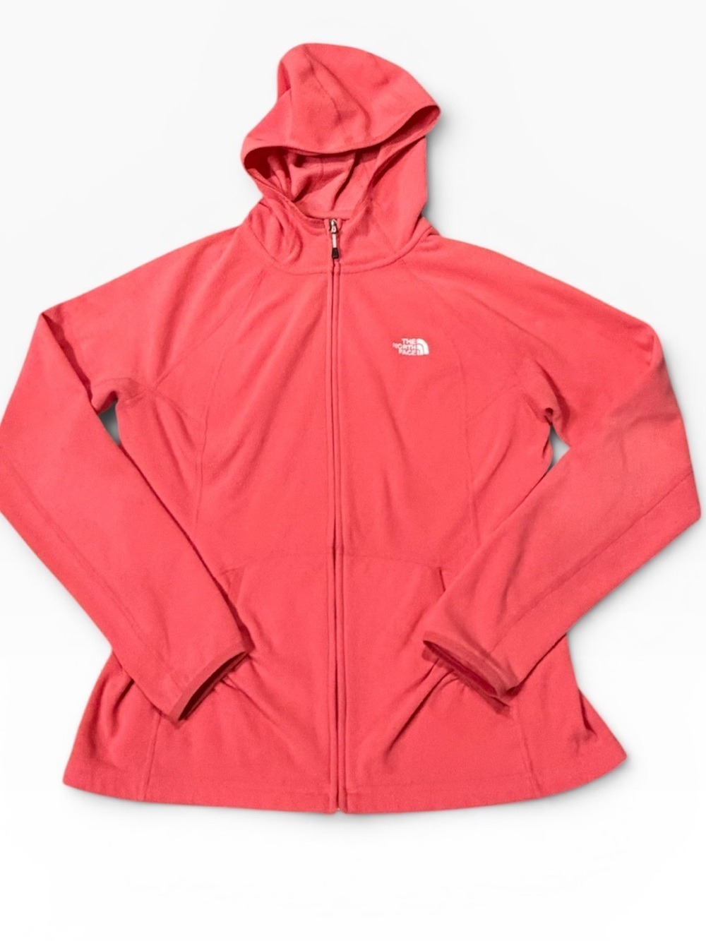 The North Face Women's Coral Pink Full Zip Fleece Hooded Jacket Large